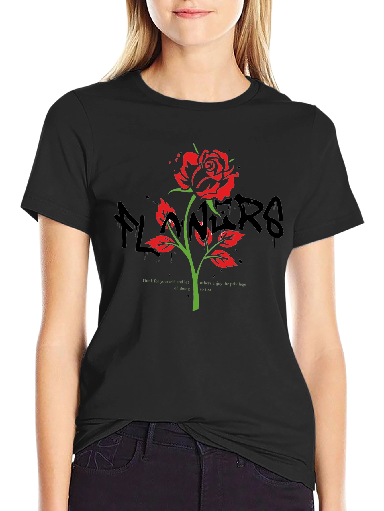 Rose Graphic Print Black T-Shirt