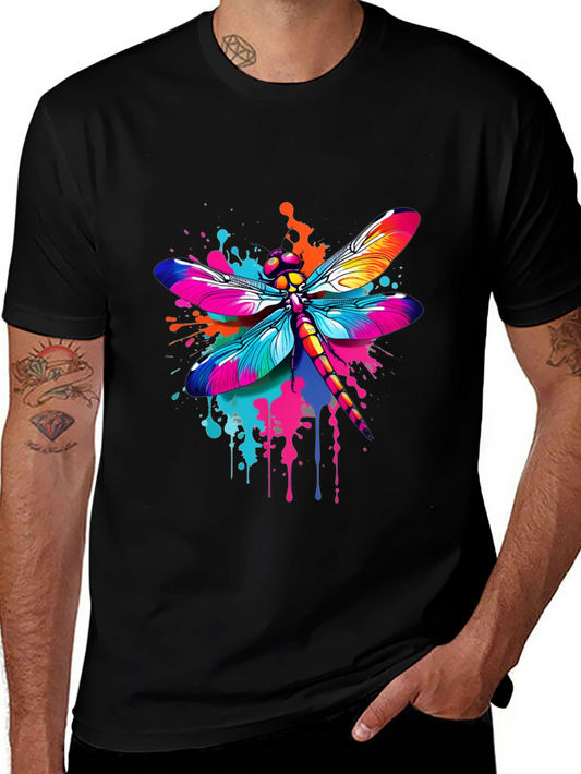 Vibrant Dragonfly Graphic Tee - Mens Black T-Shirt