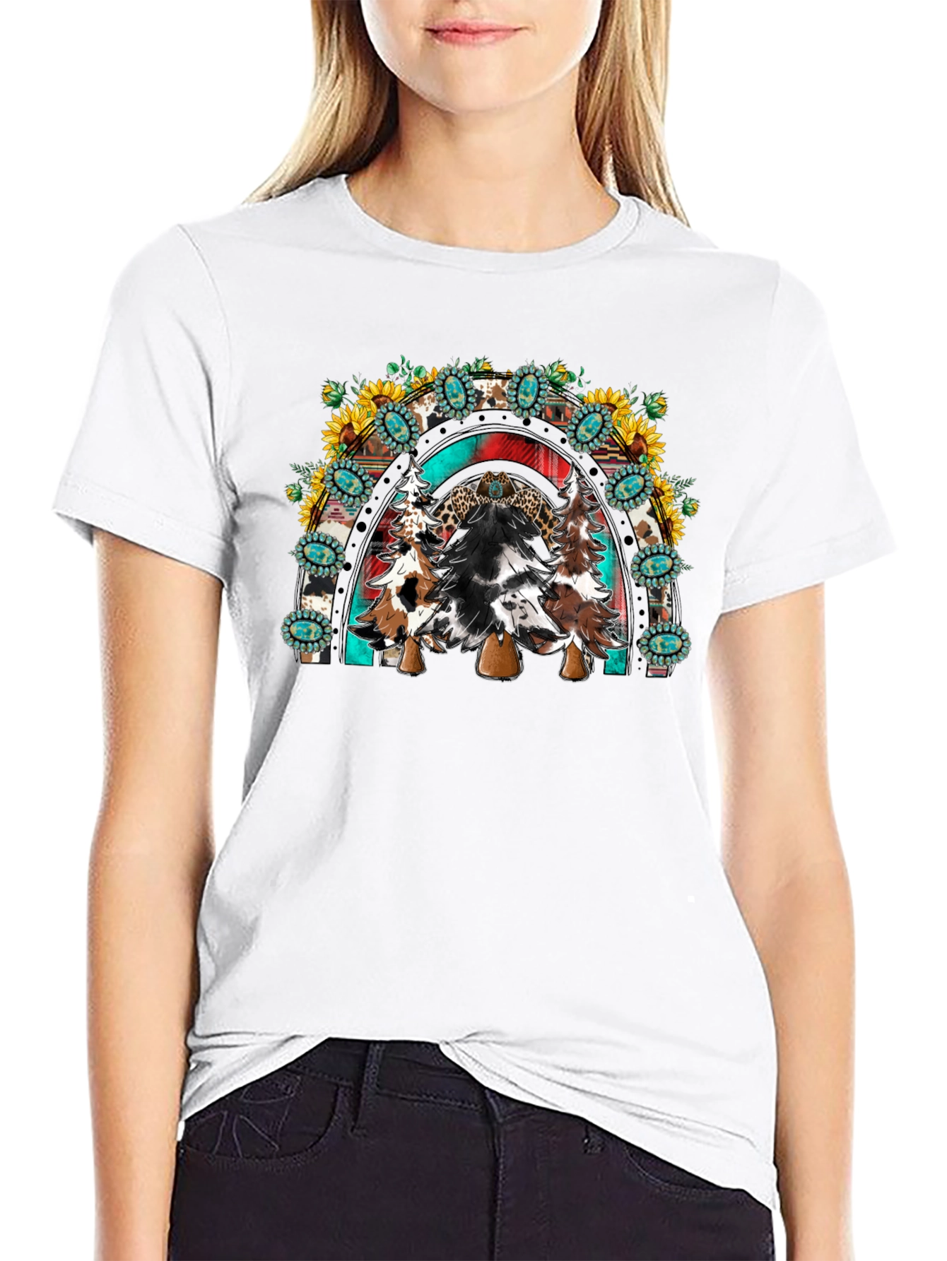 Western Christmas Trees Rainbow T-Shirt