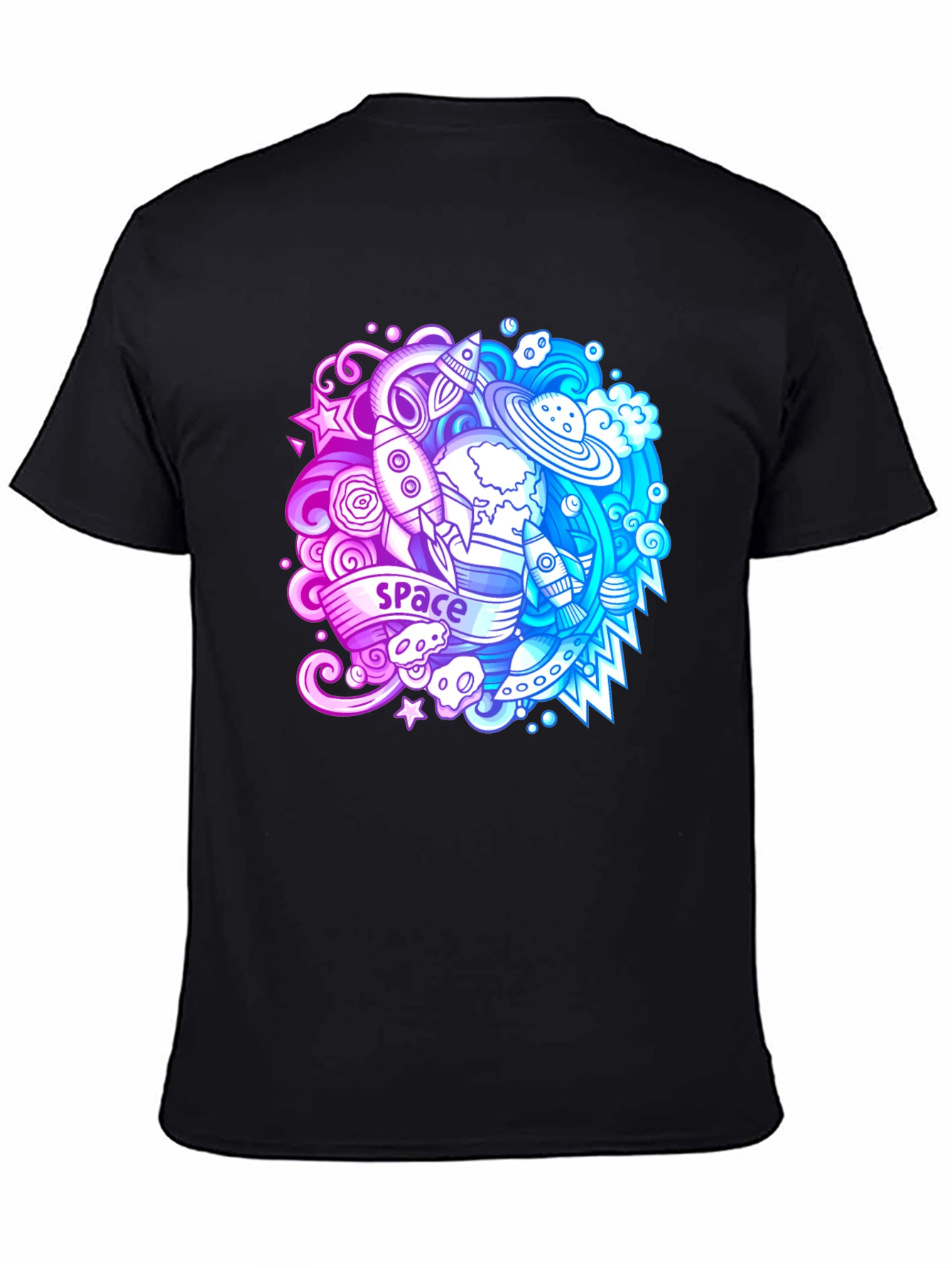 Space Theme Graphic T-Shirt - Bold Black Cotton Tee