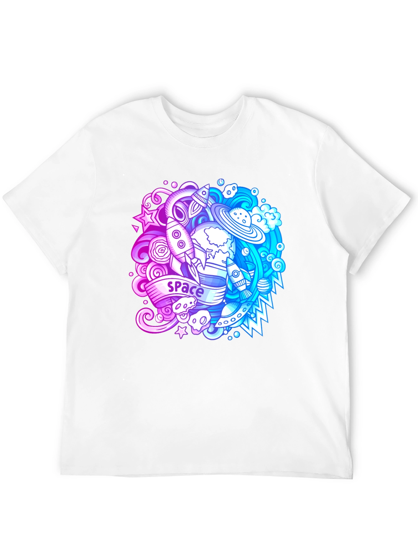 Space Theme Graphic T-Shirt - Bold Black Cotton Tee