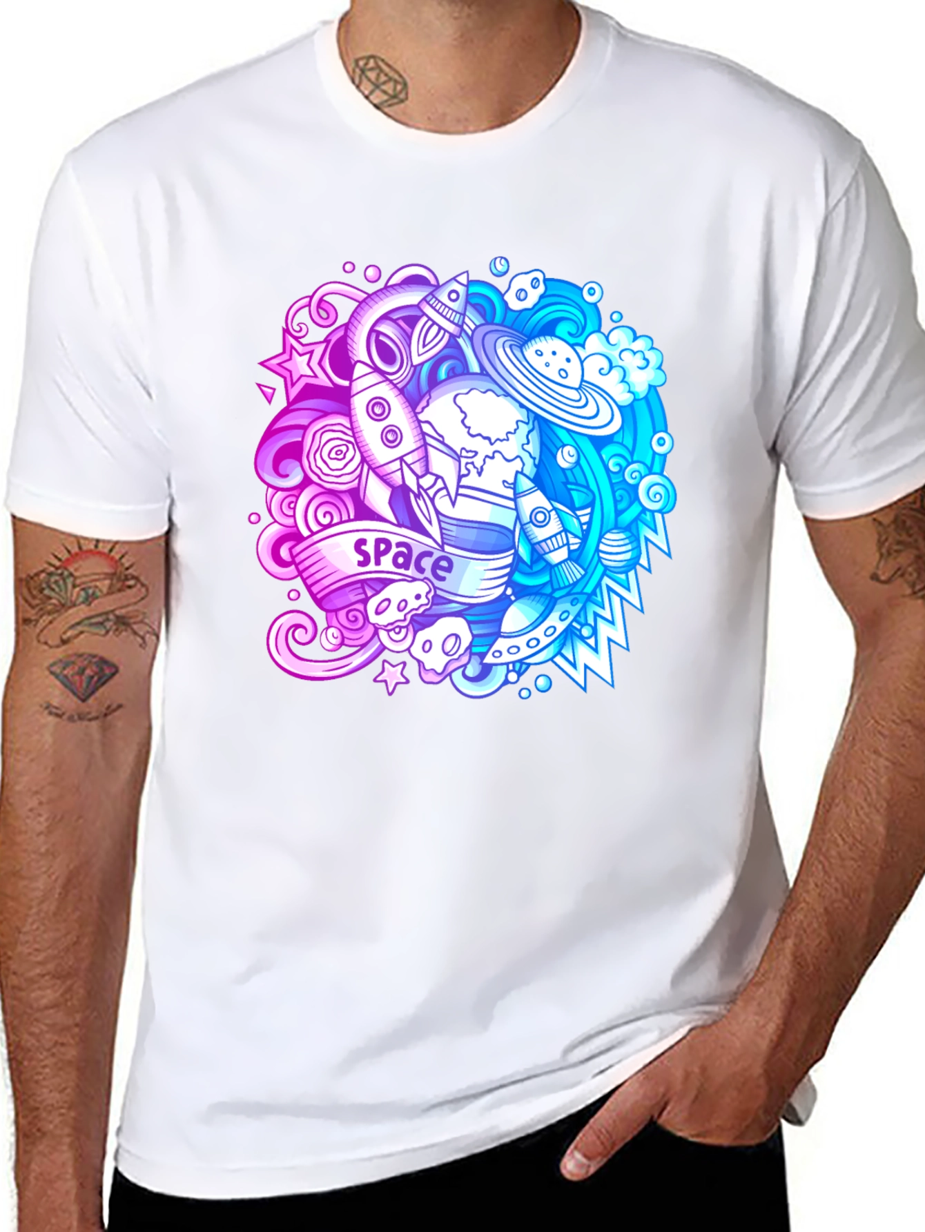 Space Theme Graphic T-Shirt - Bold Black Cotton Tee