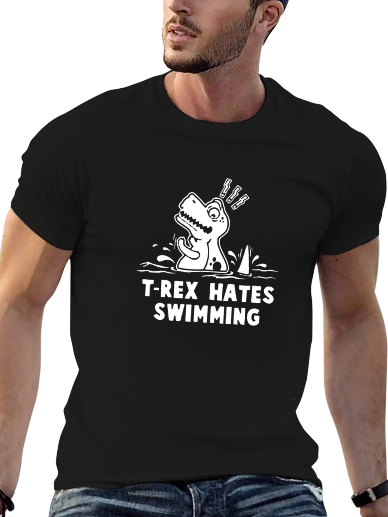 T-Rex Hates Swimming Graphic Tee - Funny Dinosaur Shirt