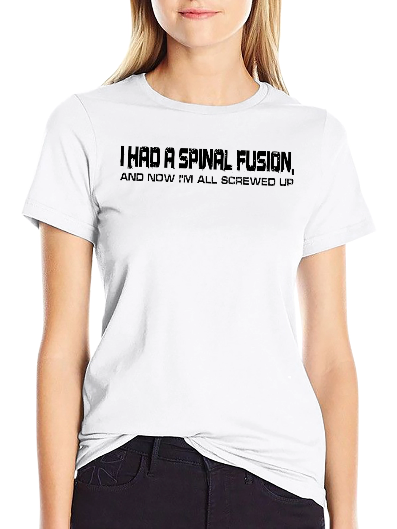 Spinal Fusion Black T-Shirt: Screwed Up Humor