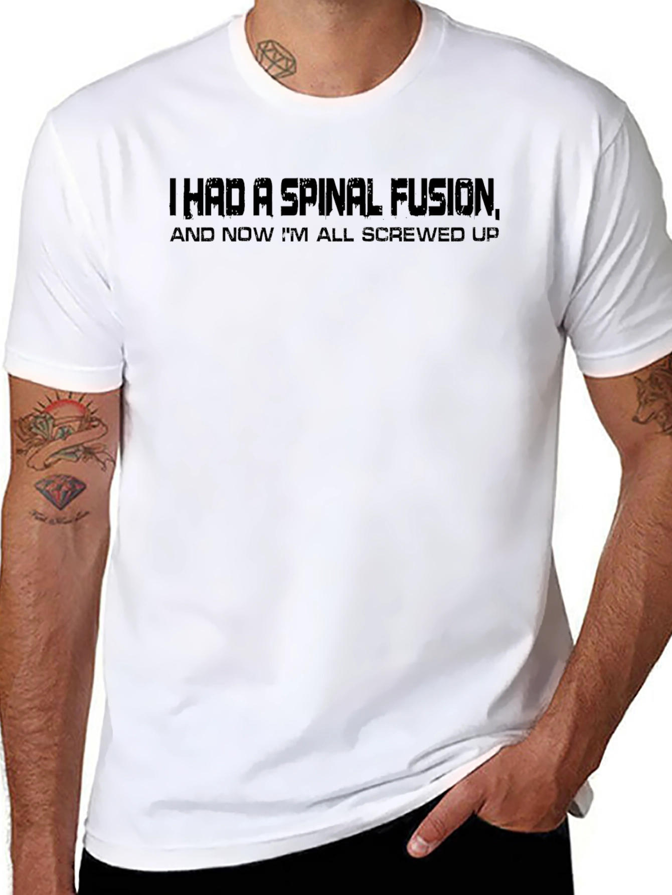 Spinal Fusion Black T-Shirt: Screwed Up Humor