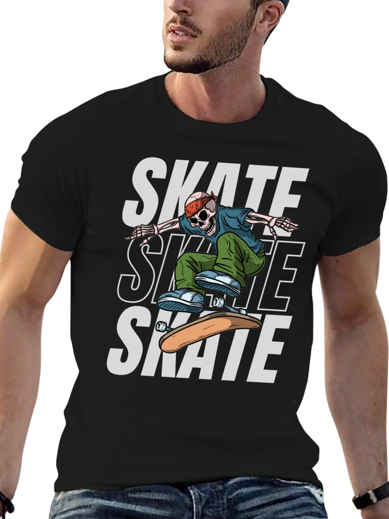 Skateboarding Skeleton Graphic T-Shirt