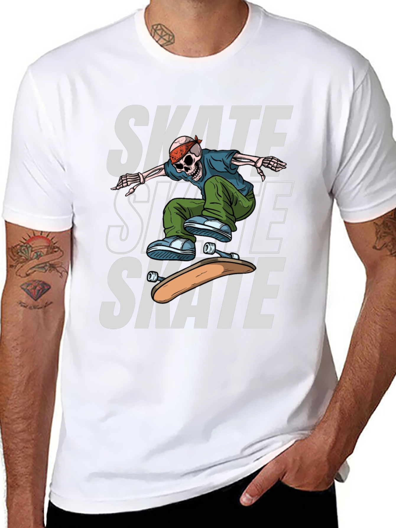 Skateboarding Skeleton Graphic T-Shirt