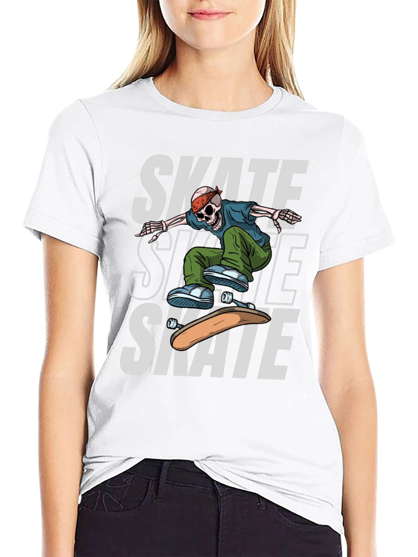 Skateboarding Skeleton Graphic T-Shirt