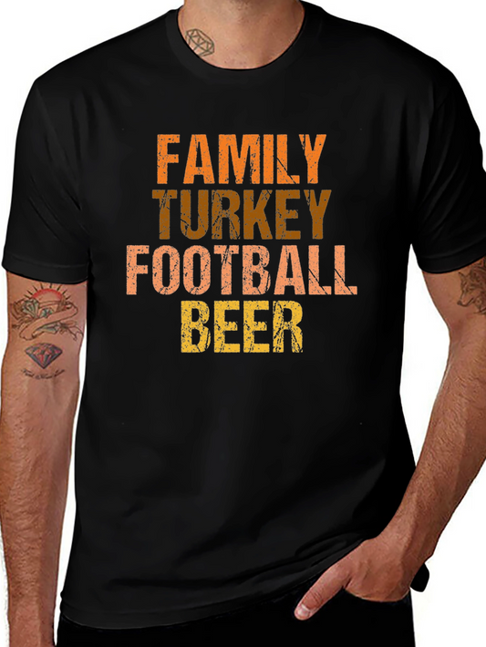 Thanksgiving Family Turkey Football Beer Black T-Shirt