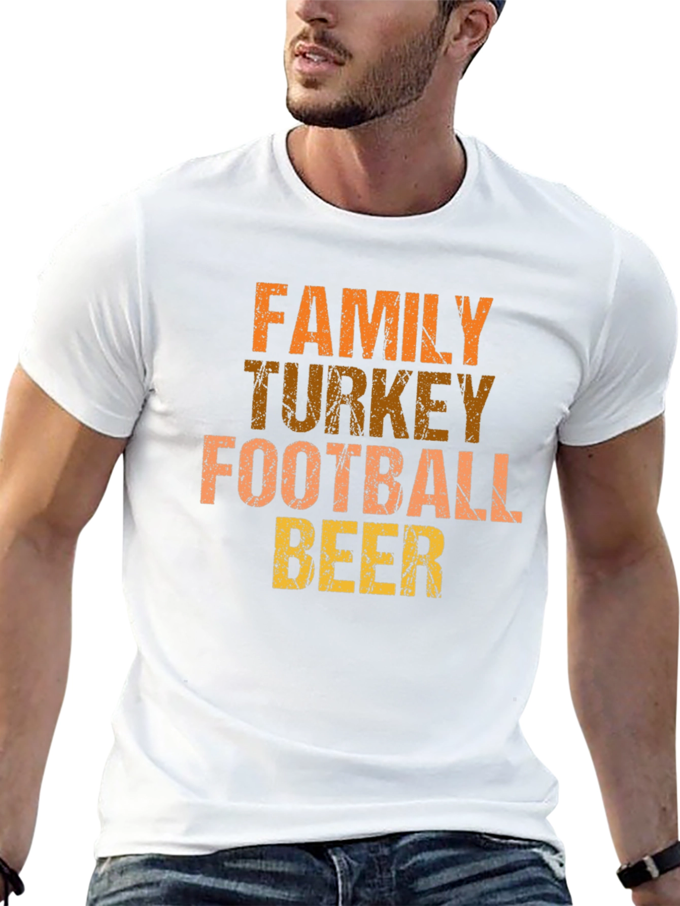 Thanksgiving Family Turkey Football Beer Black T-Shirt