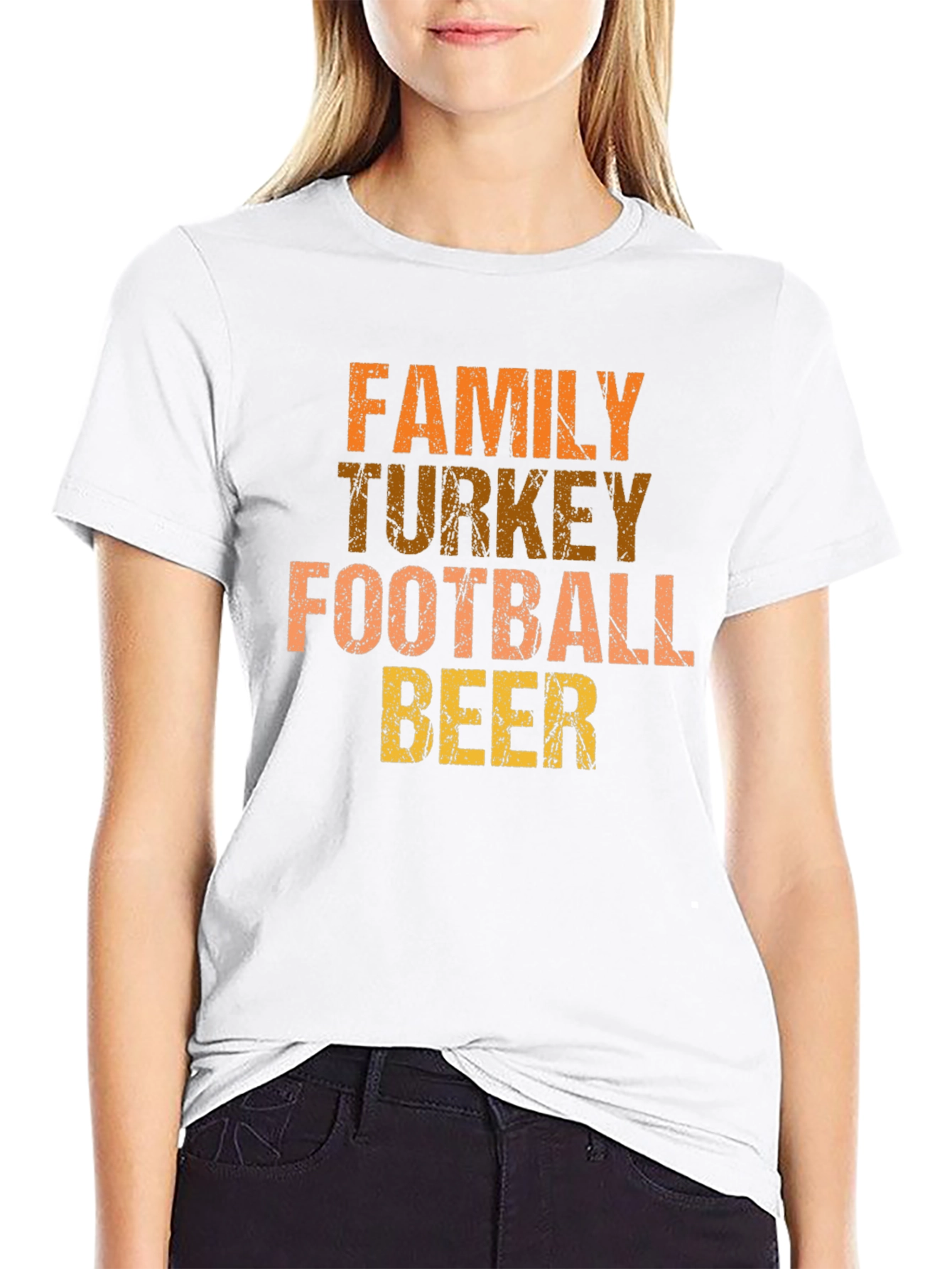 Thanksgiving Family Turkey Football Beer Black T-Shirt