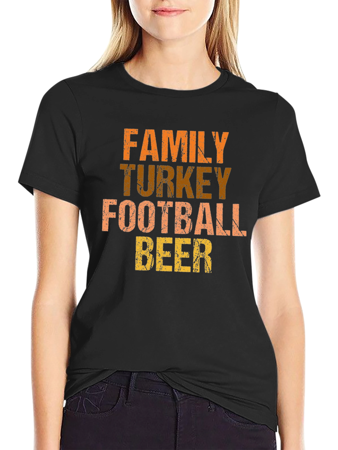 Thanksgiving Family Turkey Football Beer Black T-Shirt