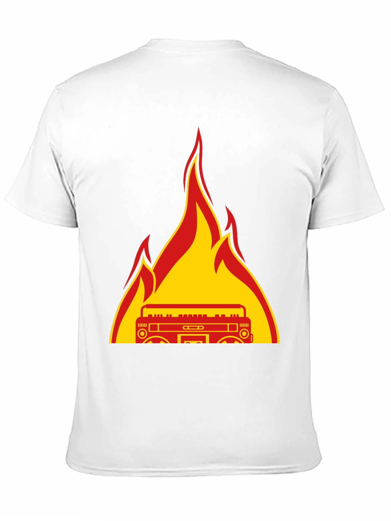 Flaming Boombox Graphic Tee - Retro Style