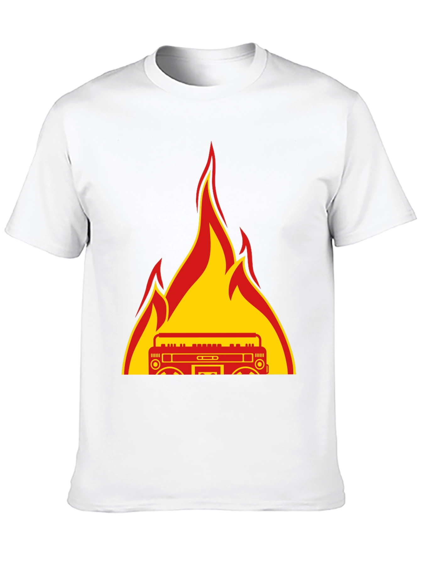 Flaming Boombox Graphic Tee - Retro Style