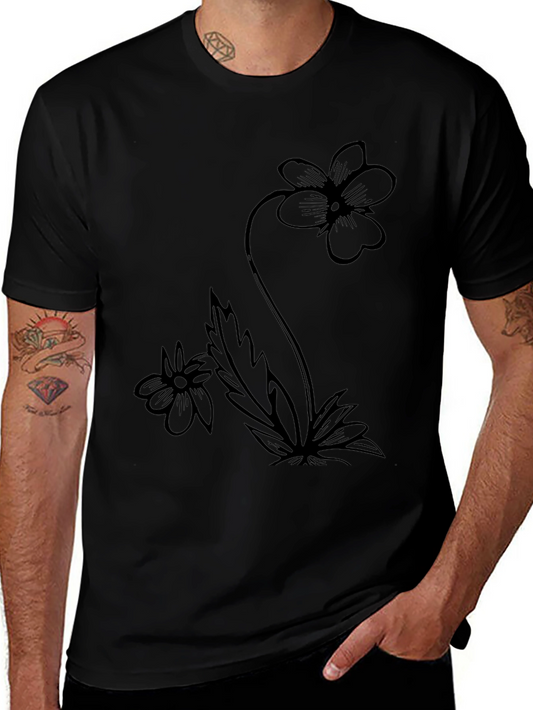 Floral Black T-Shirt Modern Flower Design