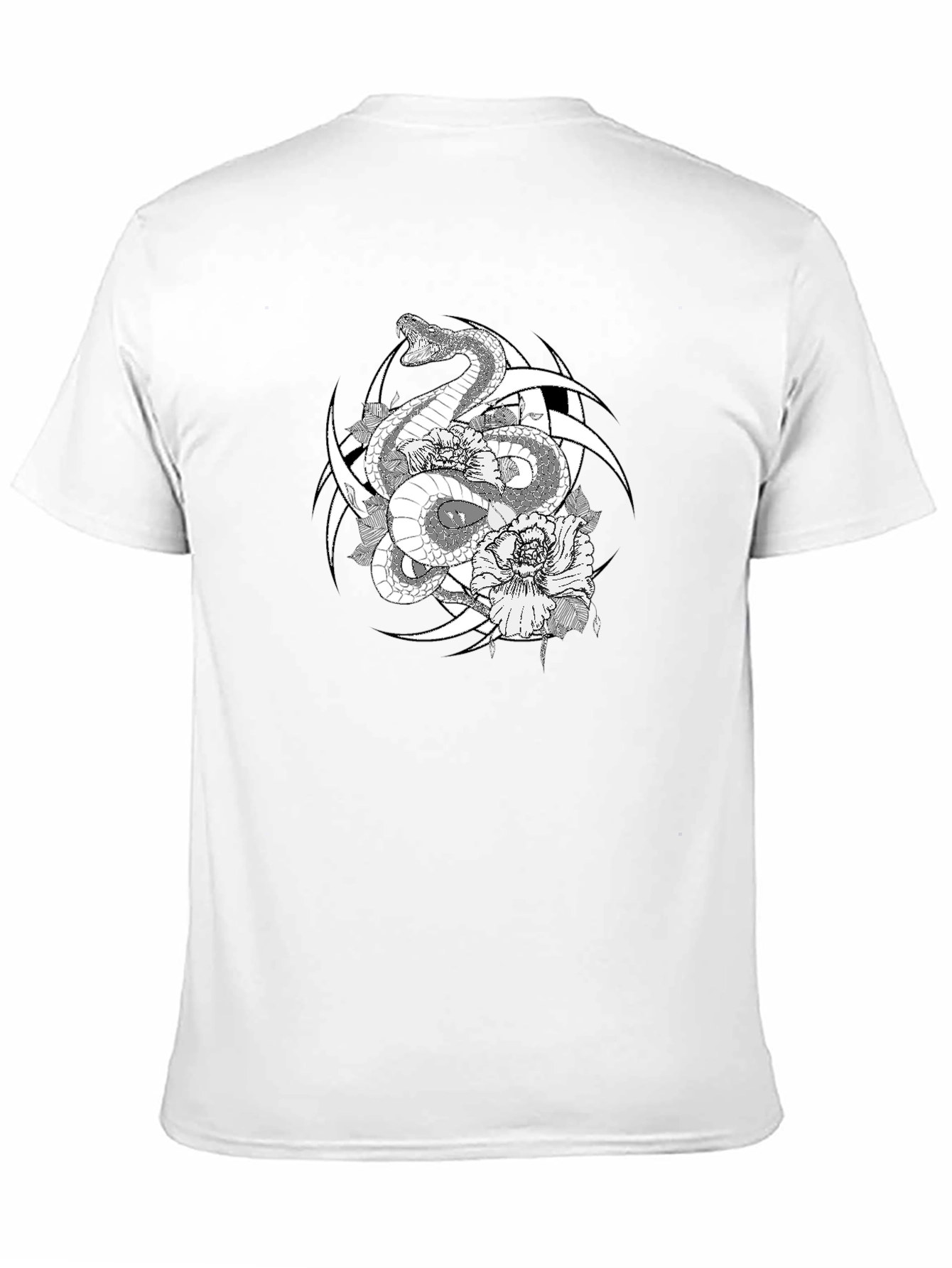 Snake & Flower Graphic Tee - Black