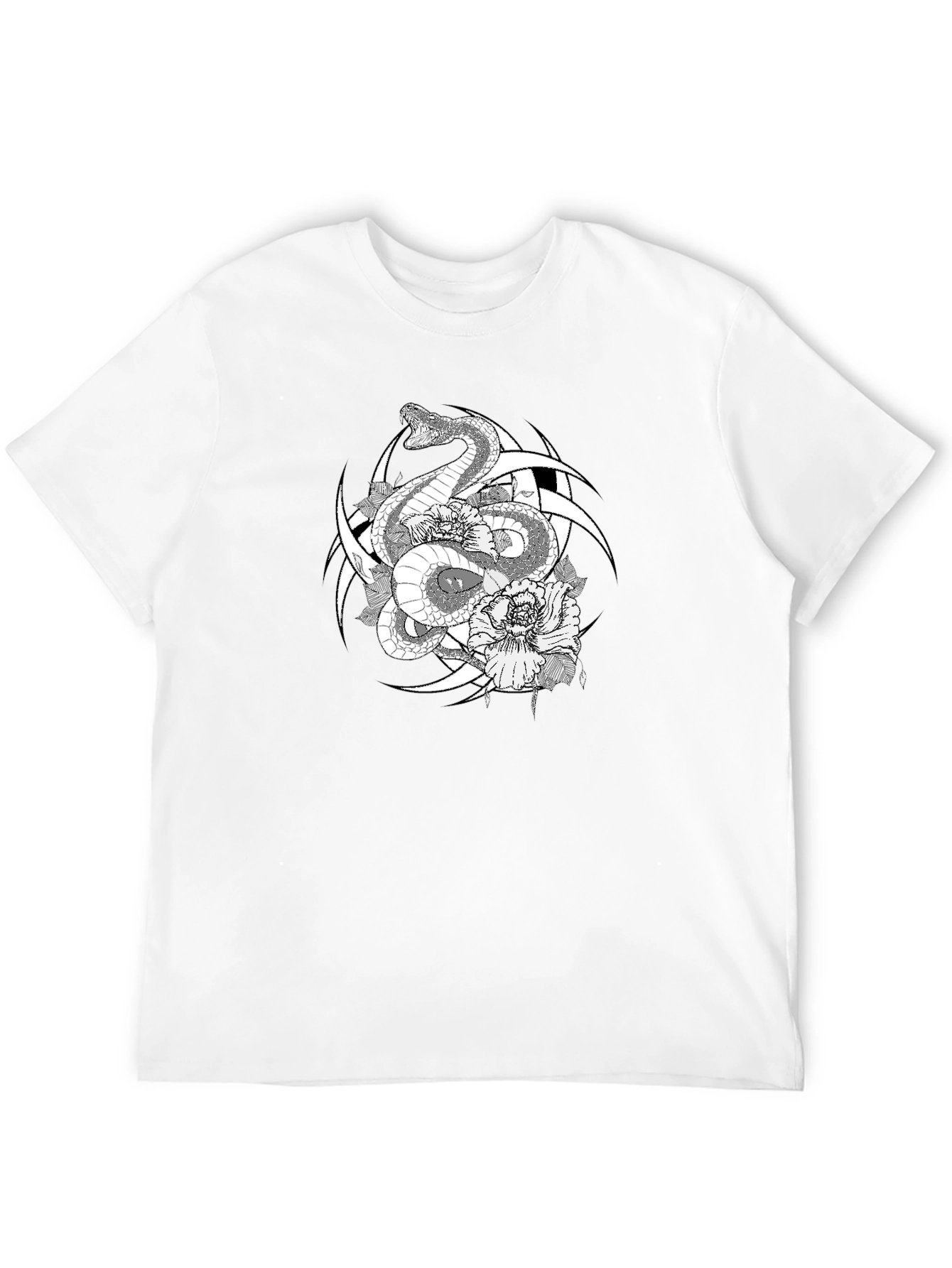 Snake & Flower Graphic Tee - Black