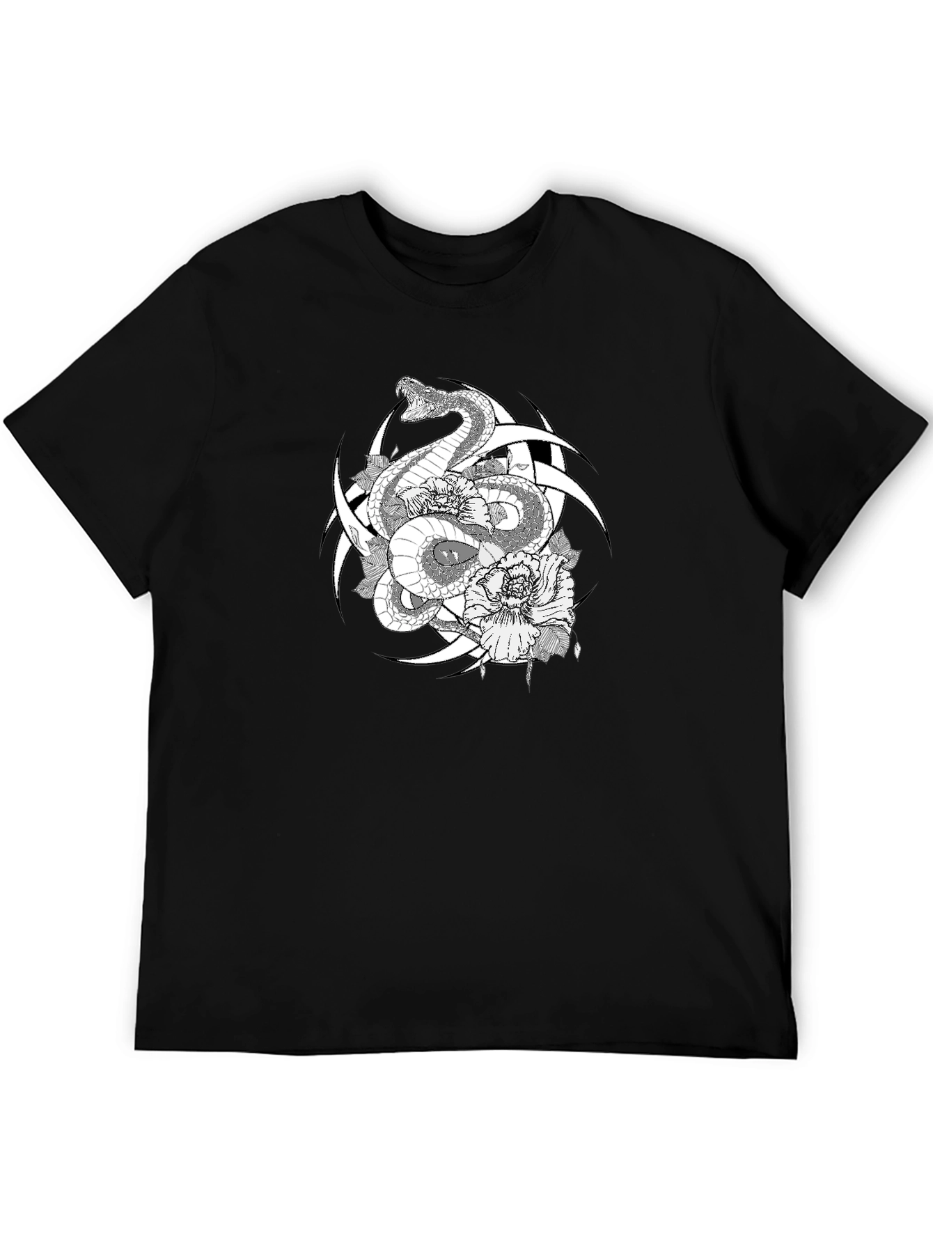 Snake & Flower Graphic Tee - Black