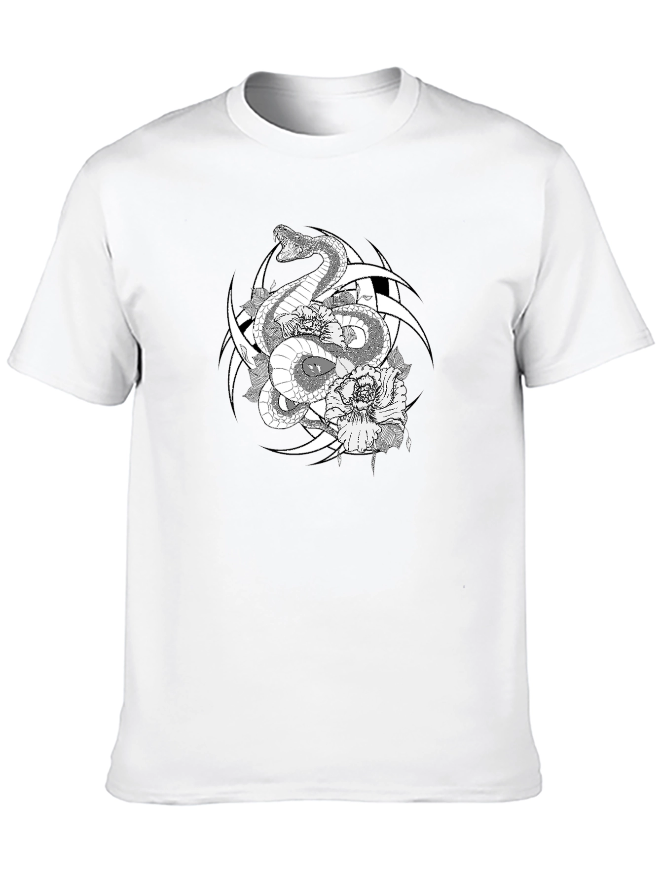 Snake & Flower Graphic Tee - Black