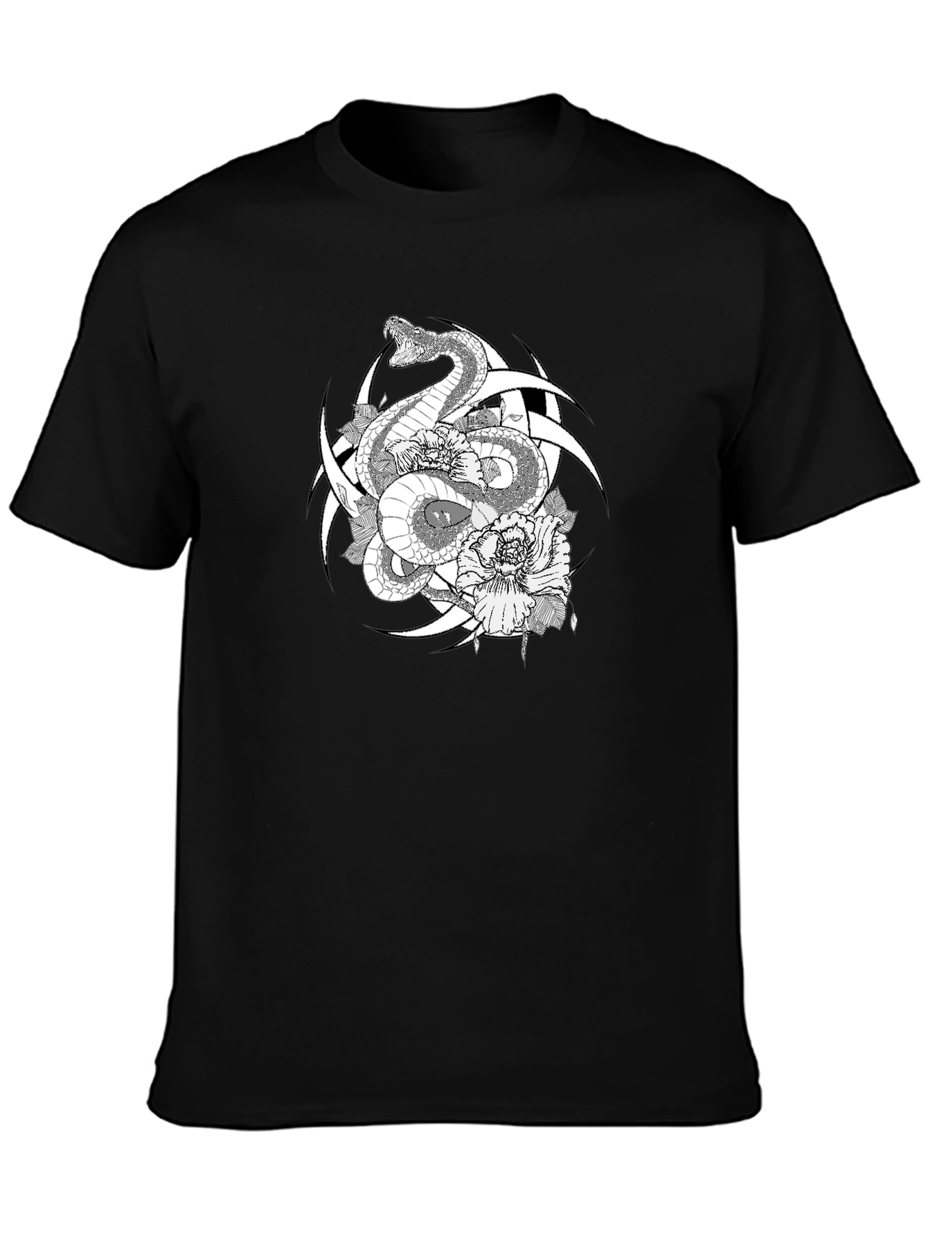 Snake & Flower Graphic Tee - Black