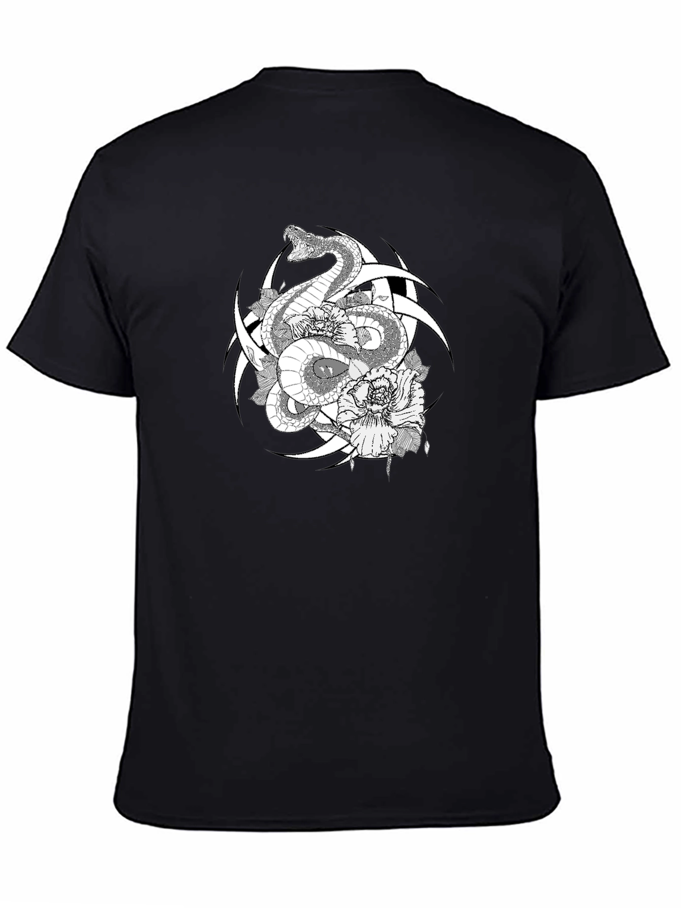 Snake & Flower Graphic Tee - Black