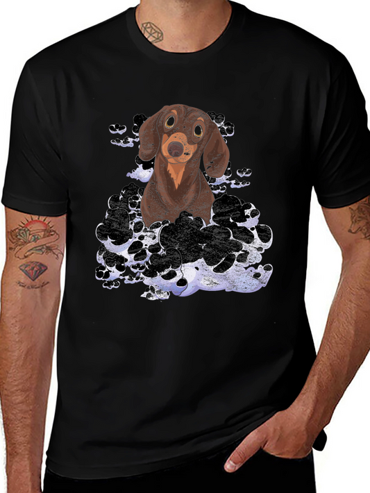 Dachshund Dog Graphic Print T-Shirt - Mens Black Tee