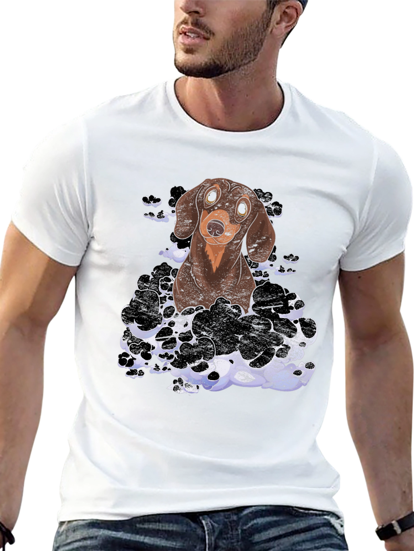 Dachshund Dog Graphic Print T-Shirt - Mens Black Tee