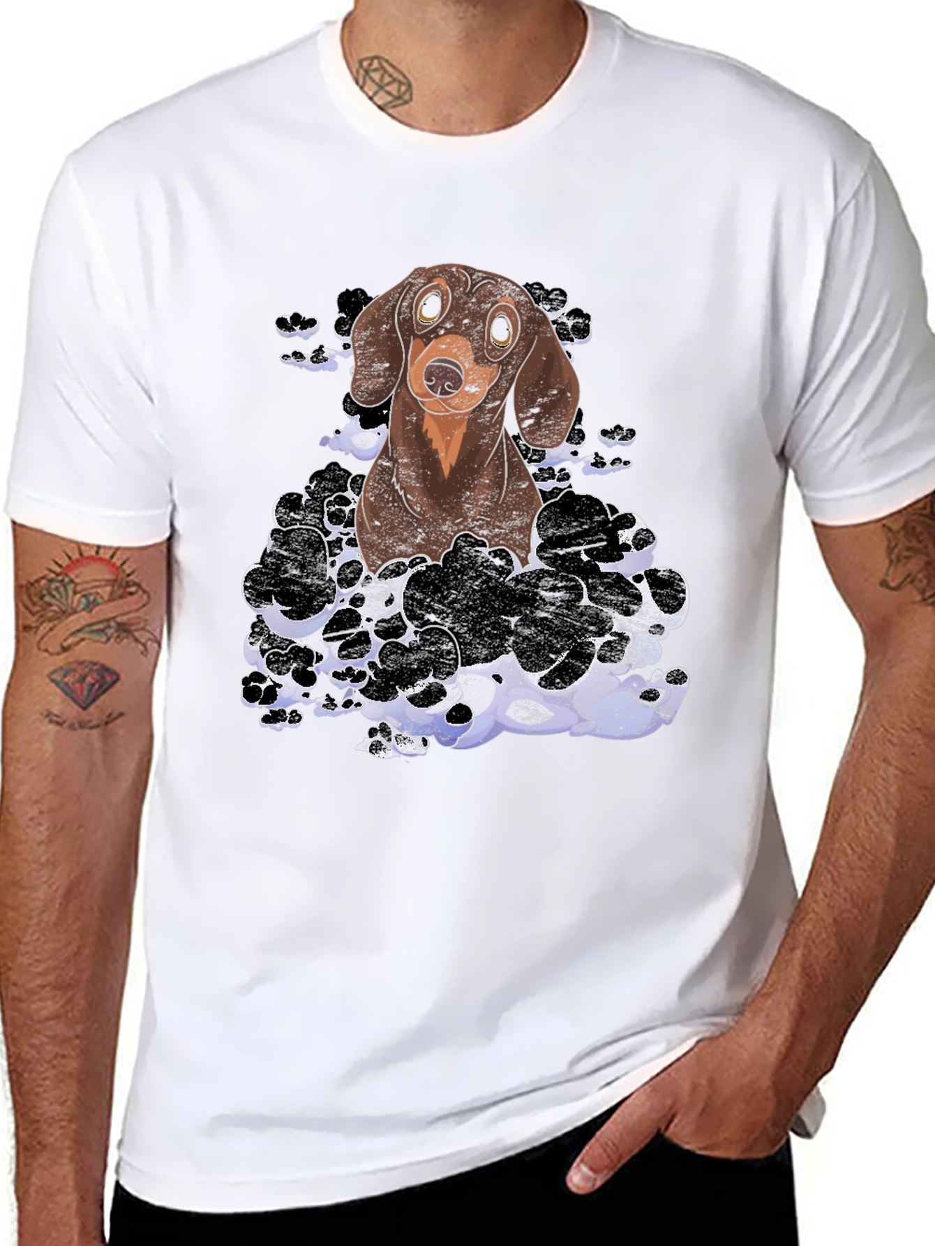 Dachshund Dog Graphic Print T-Shirt - Mens Black Tee