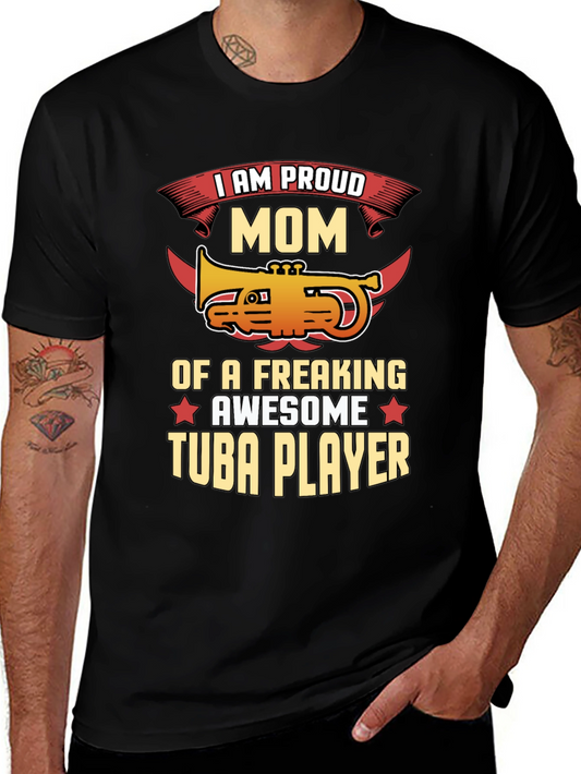Proud Mom Tuba Player Graphic Tee - Black