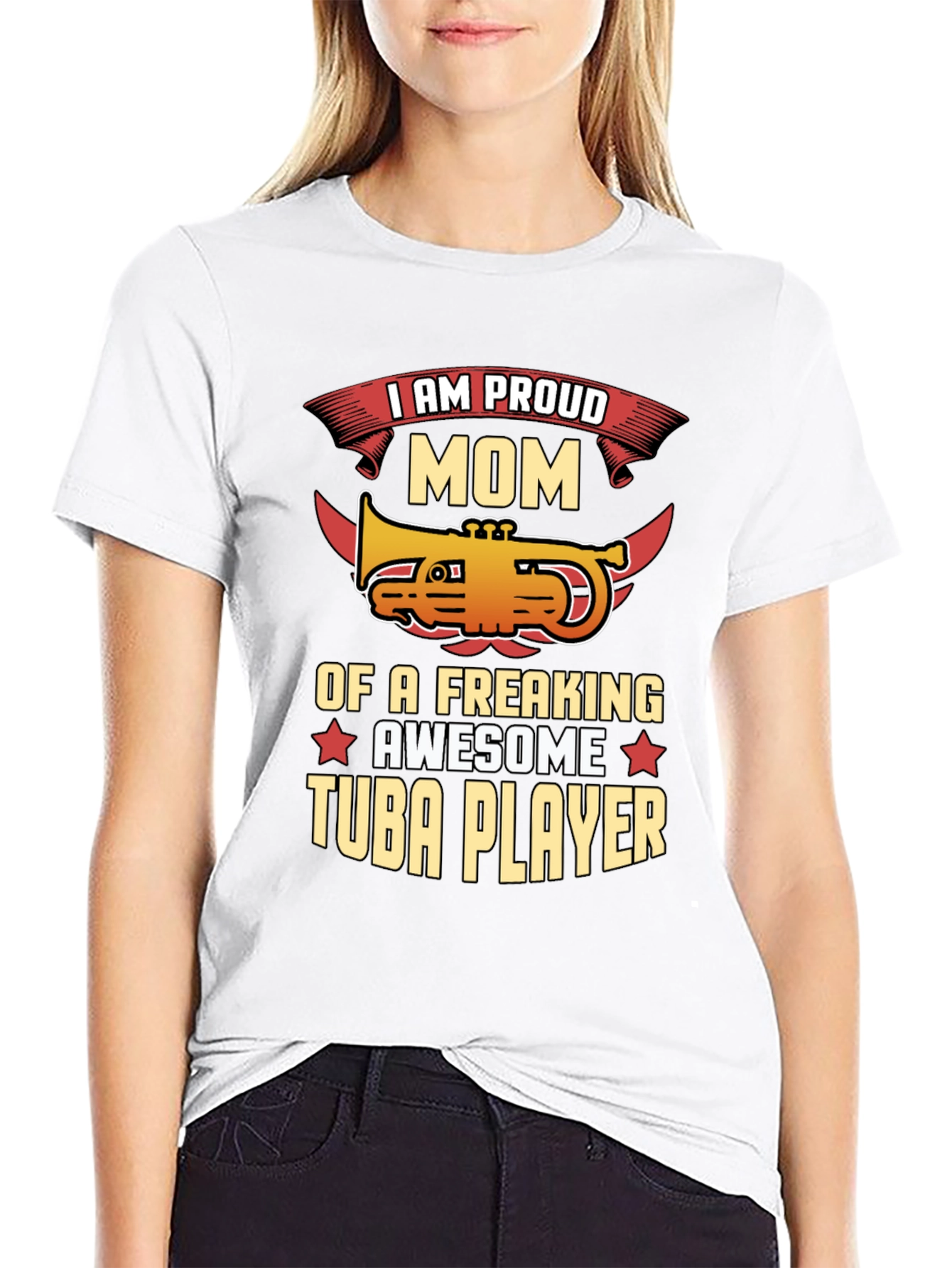 Proud Mom Tuba Player Graphic Tee - Black