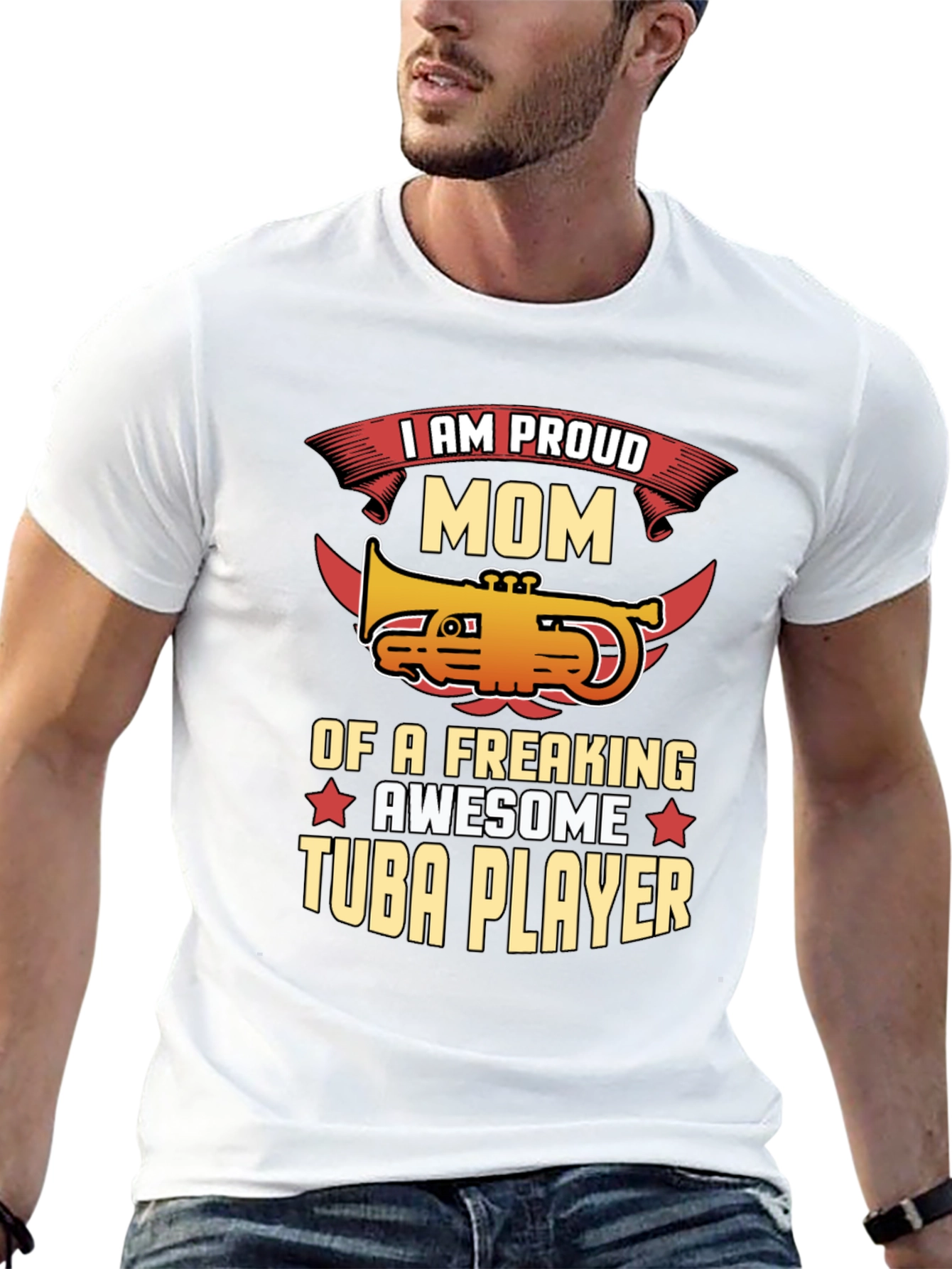 Proud Mom Tuba Player Graphic Tee - Black