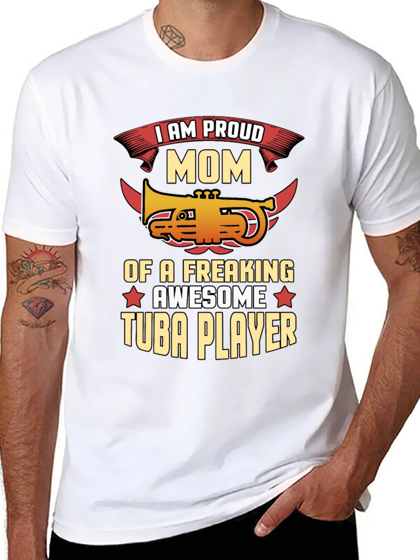 Proud Mom Tuba Player Graphic Tee - Black