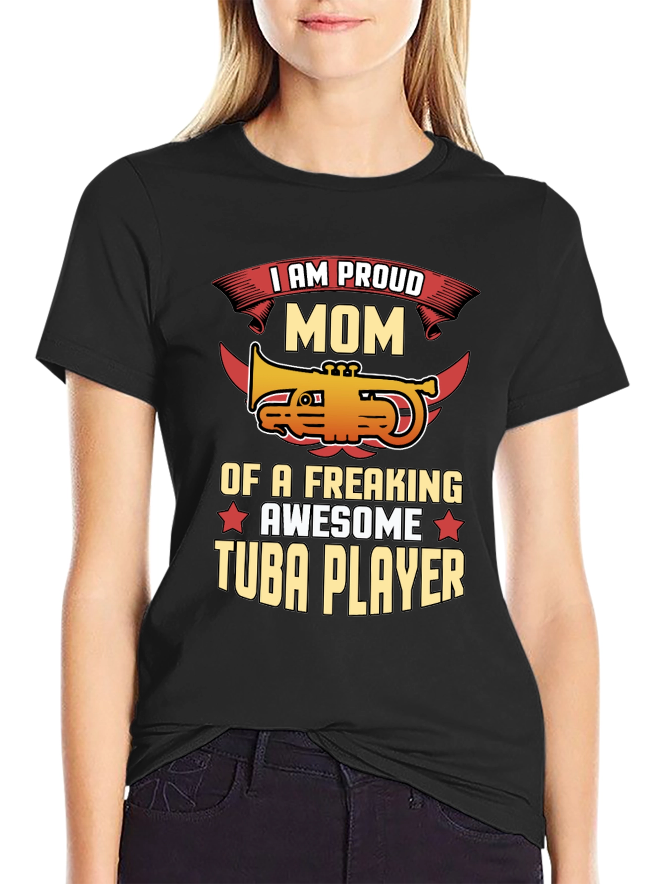 Proud Mom Tuba Player Graphic Tee - Black