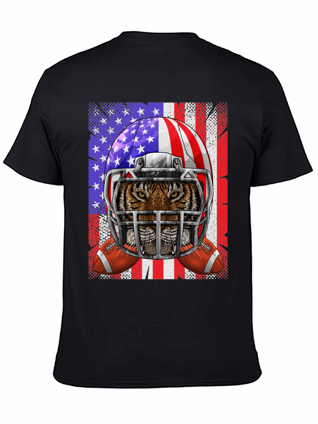 Tiger Football Helmet USA Flag Graphic Tee
