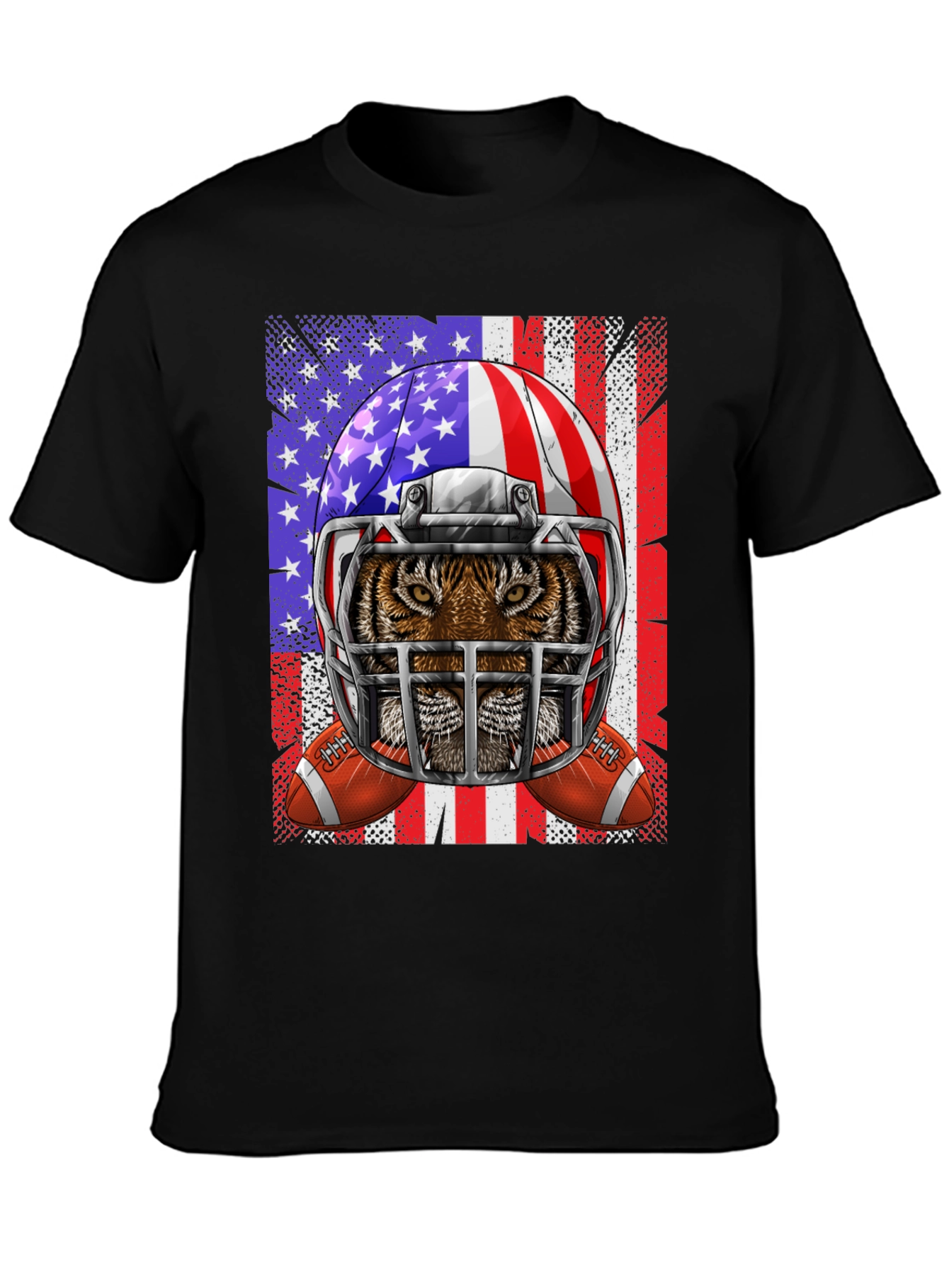 Tiger Football Helmet USA Flag Graphic Tee