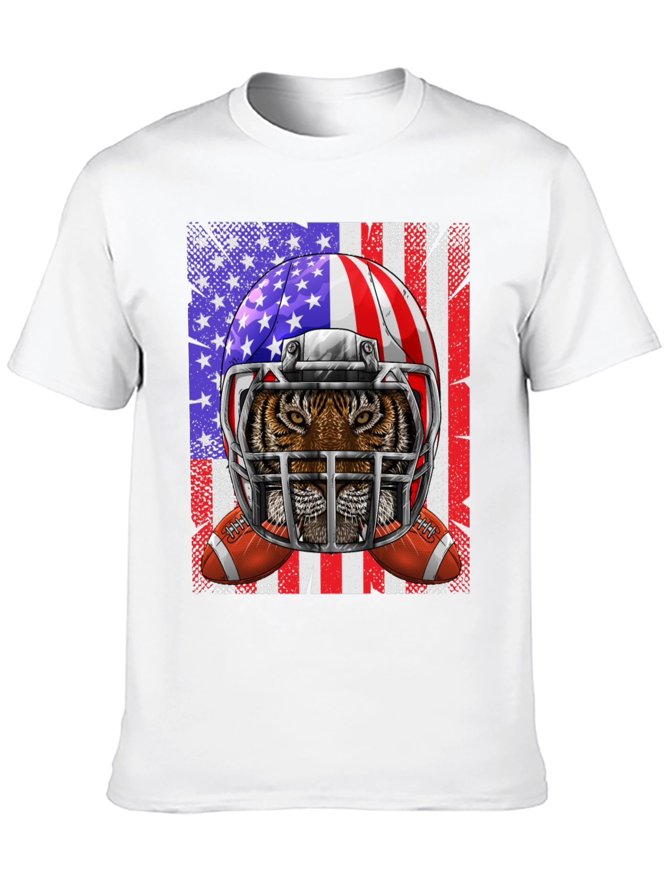 Tiger Football Helmet USA Flag Graphic Tee
