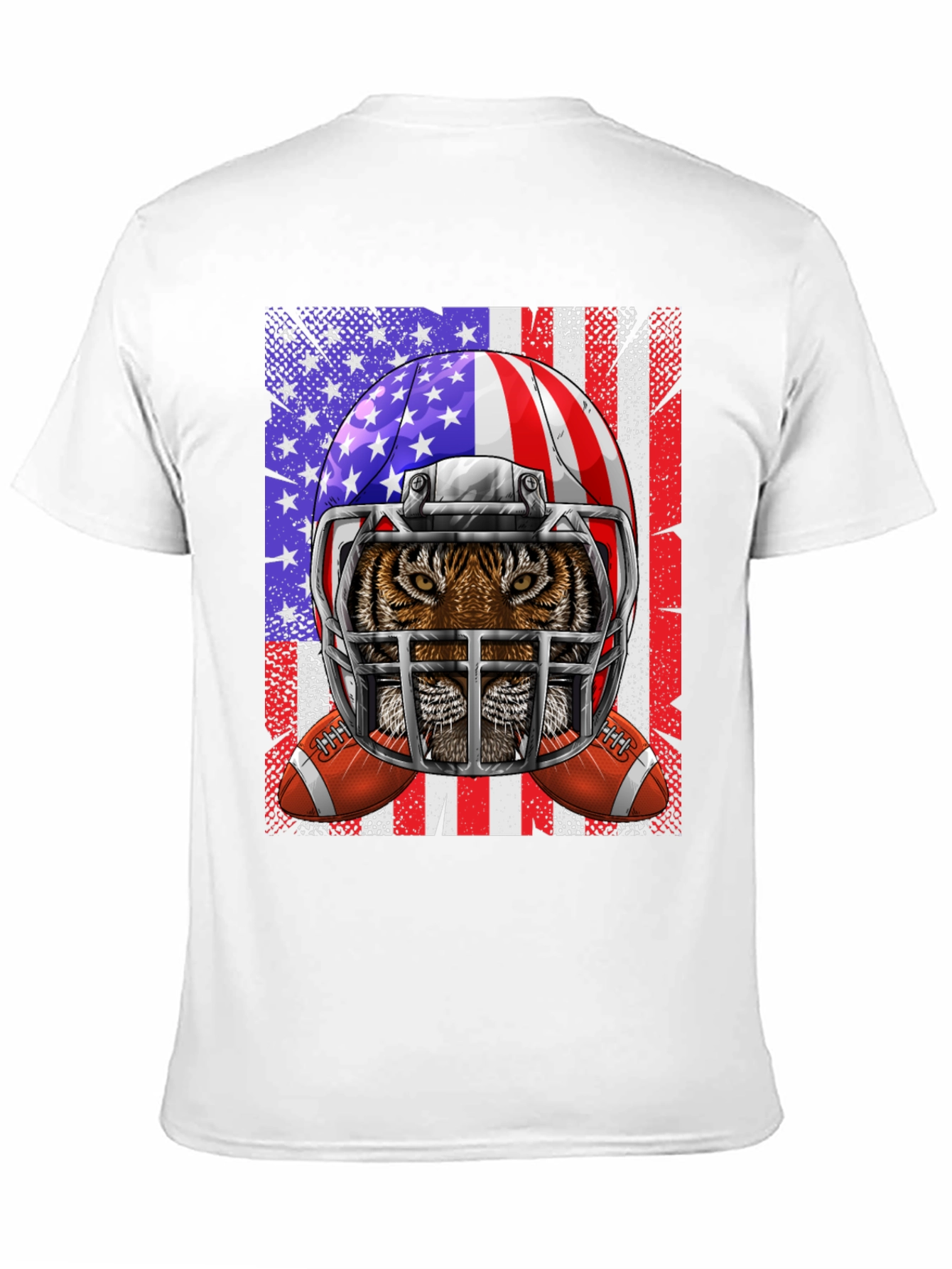 Tiger Football Helmet USA Flag Graphic Tee