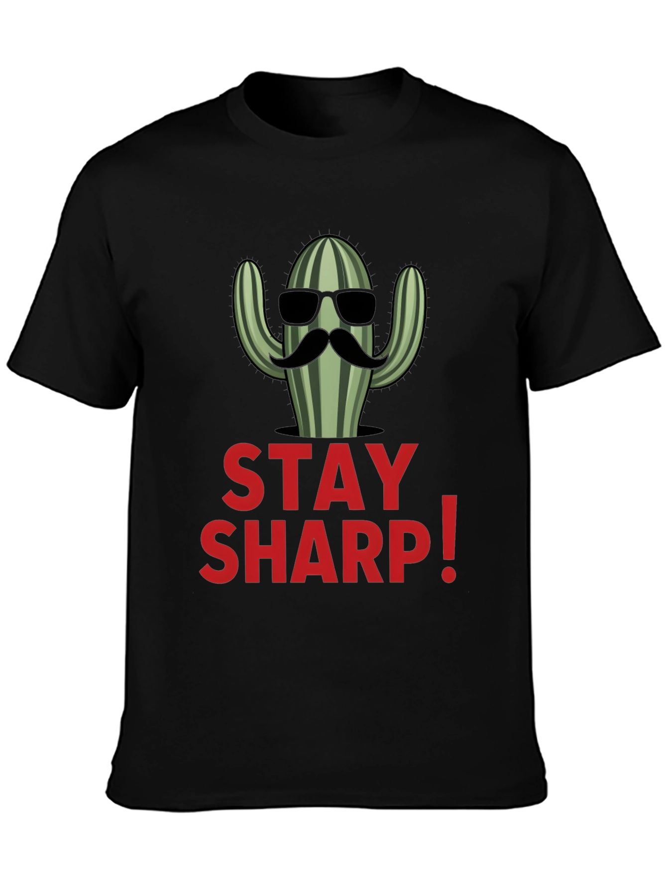Stay Sharp Cactus Graphic Black T-Shirt