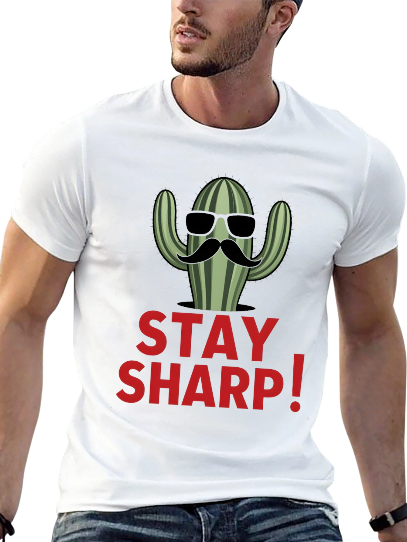 Stay Sharp Cactus Graphic Black T-Shirt