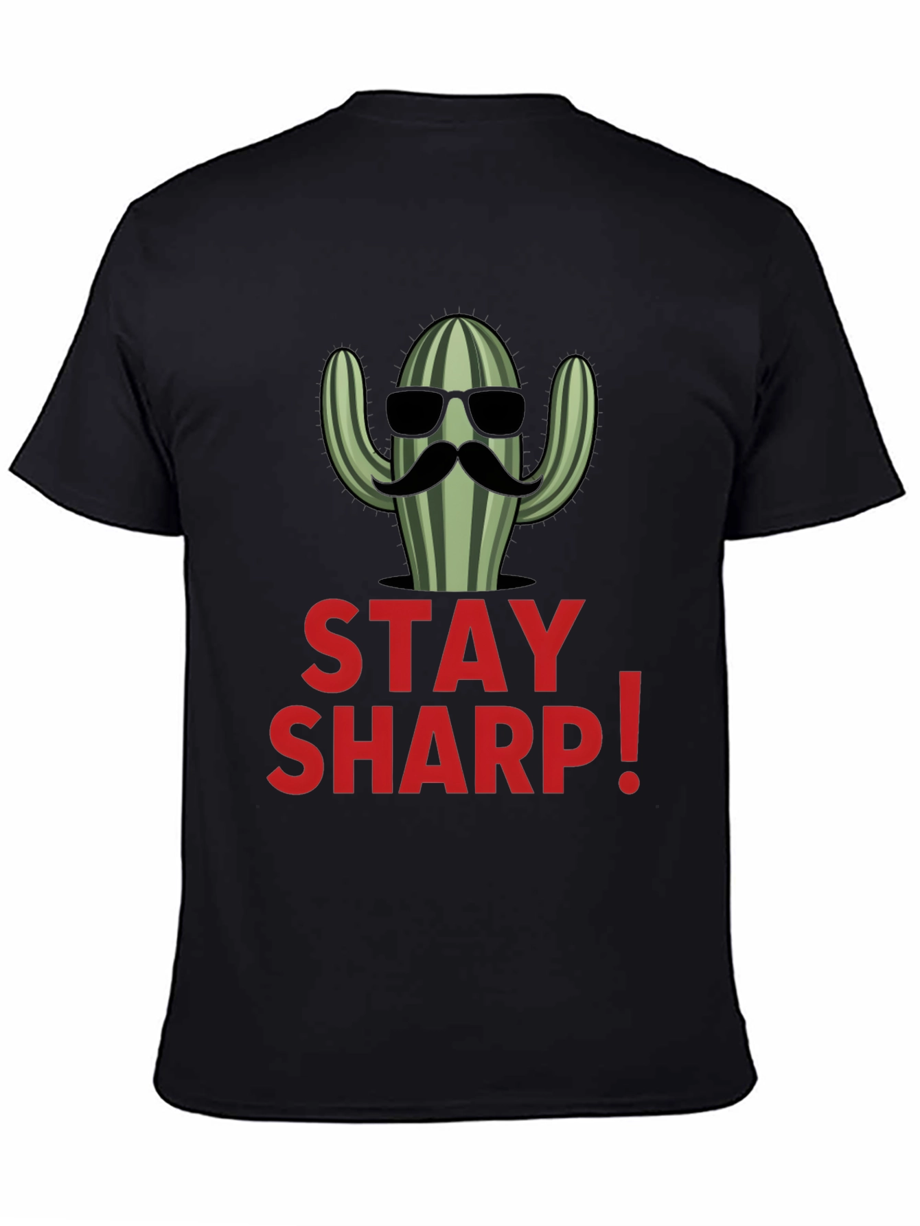 Stay Sharp Cactus Graphic Black T-Shirt