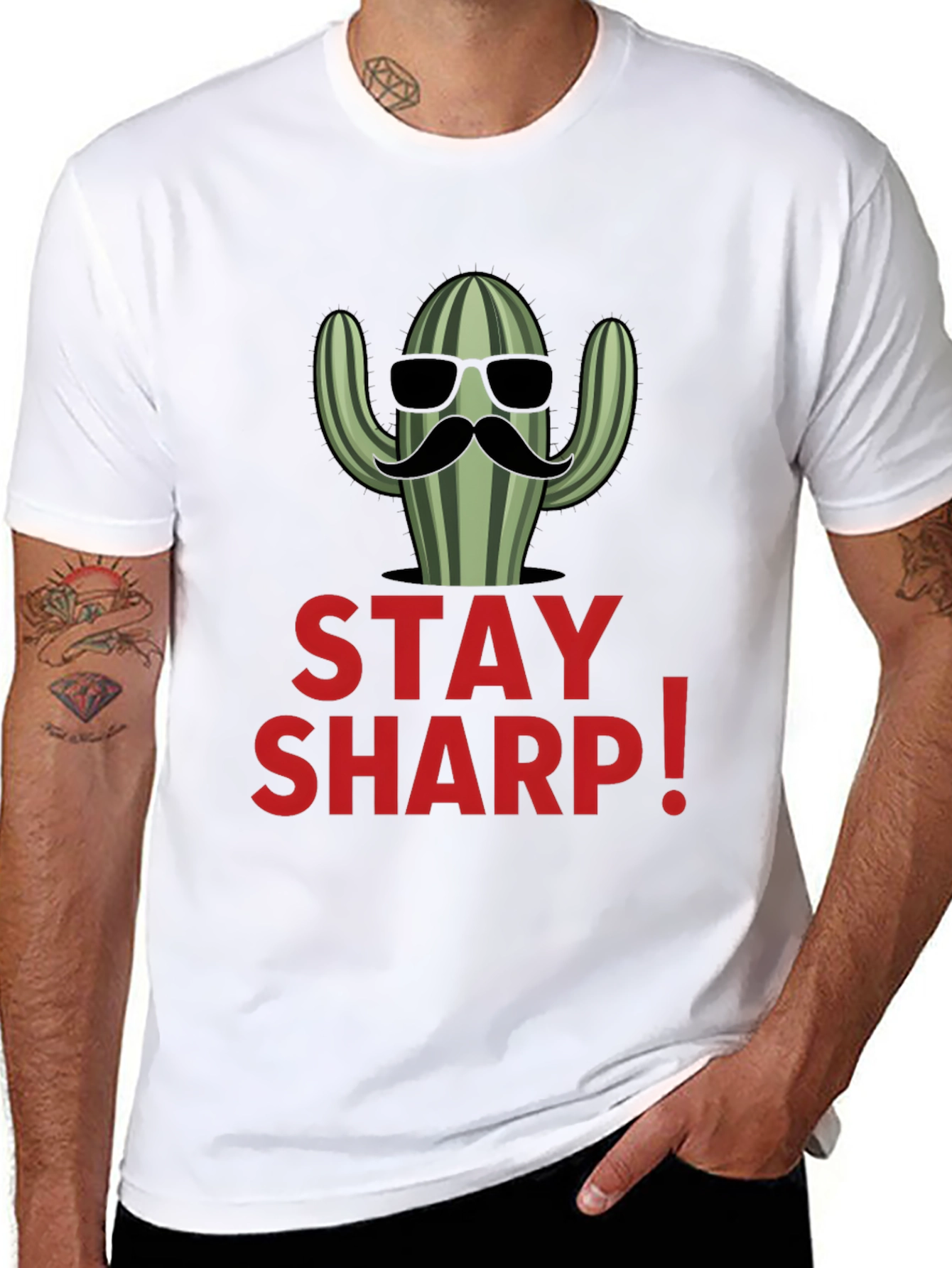 Stay Sharp Cactus Graphic Black T-Shirt
