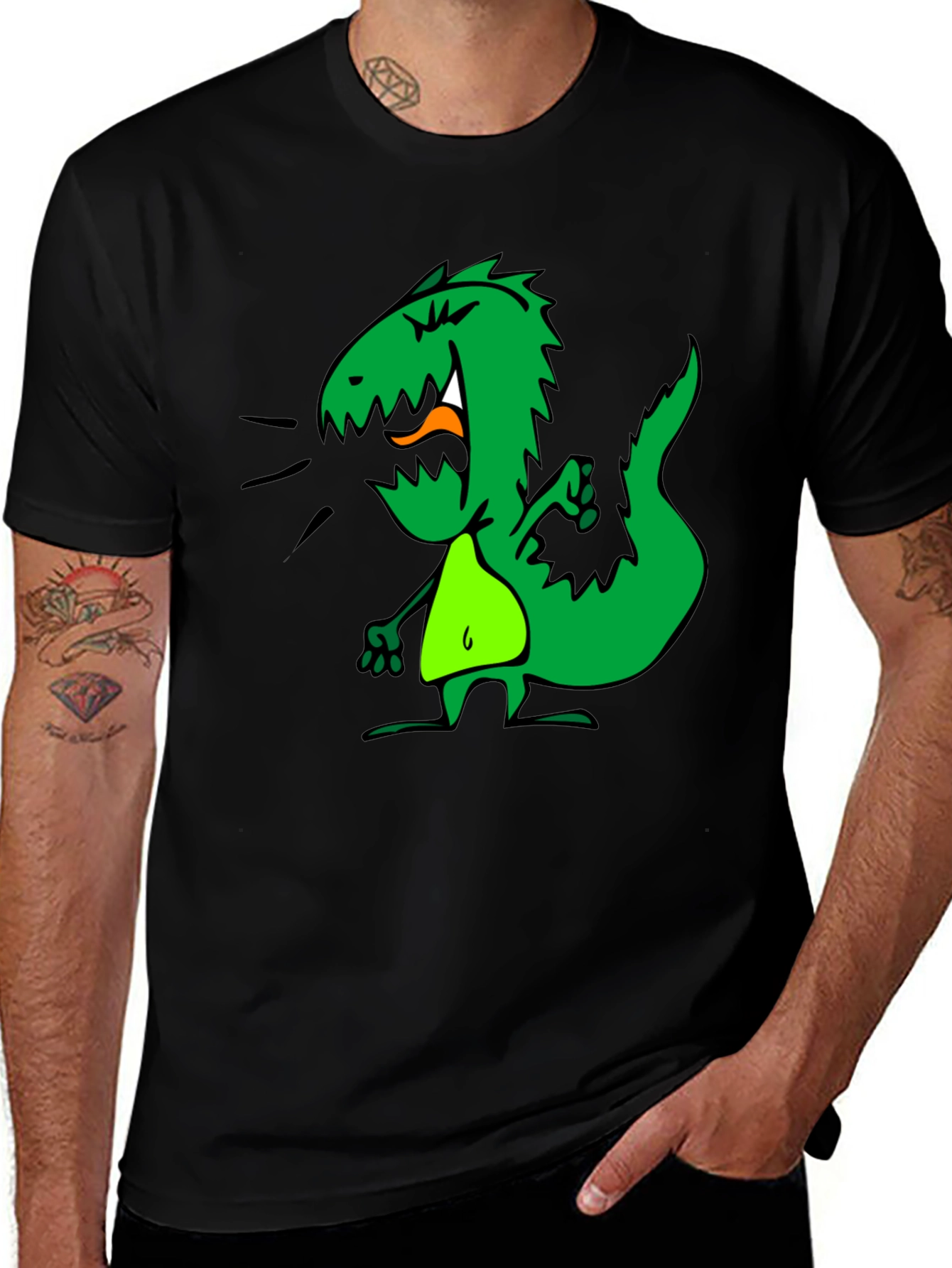 Dino Graphic Tee - Black Cotton Casual T-Shirt