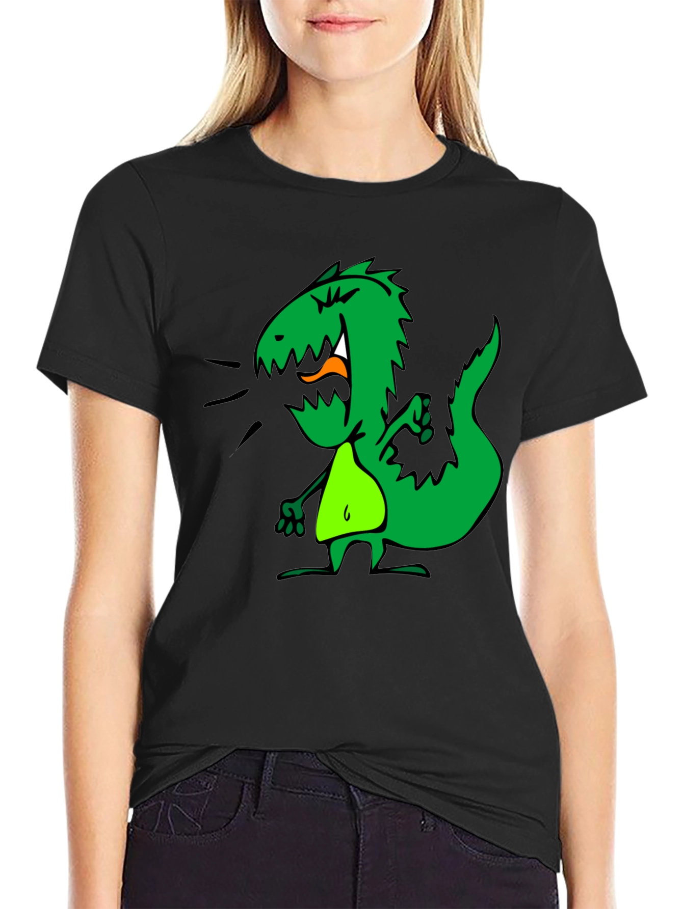 Dino Graphic Tee - Black Cotton Casual T-Shirt