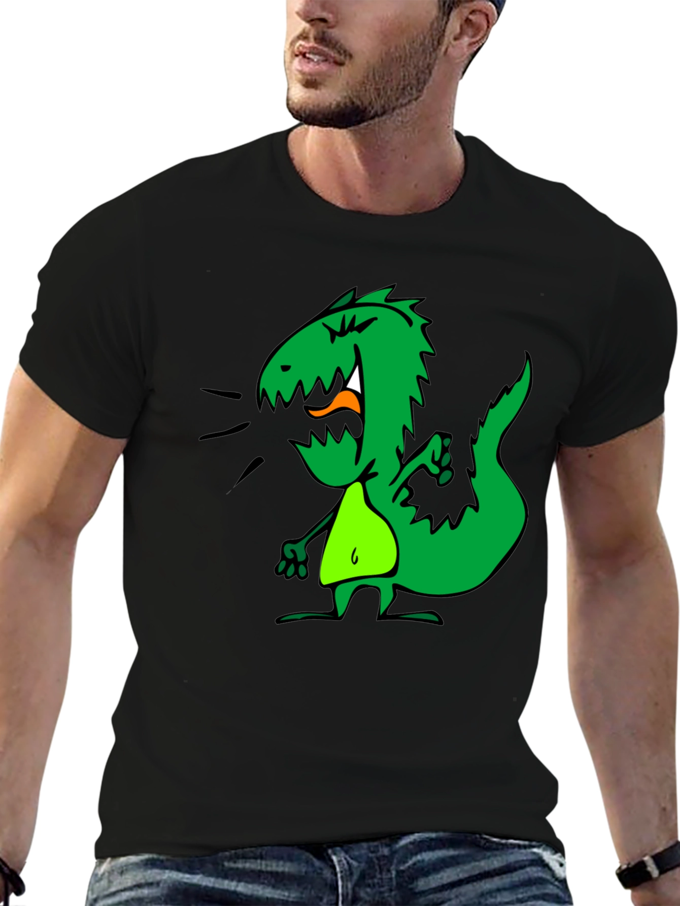 Dino Graphic Tee - Black Cotton Casual T-Shirt