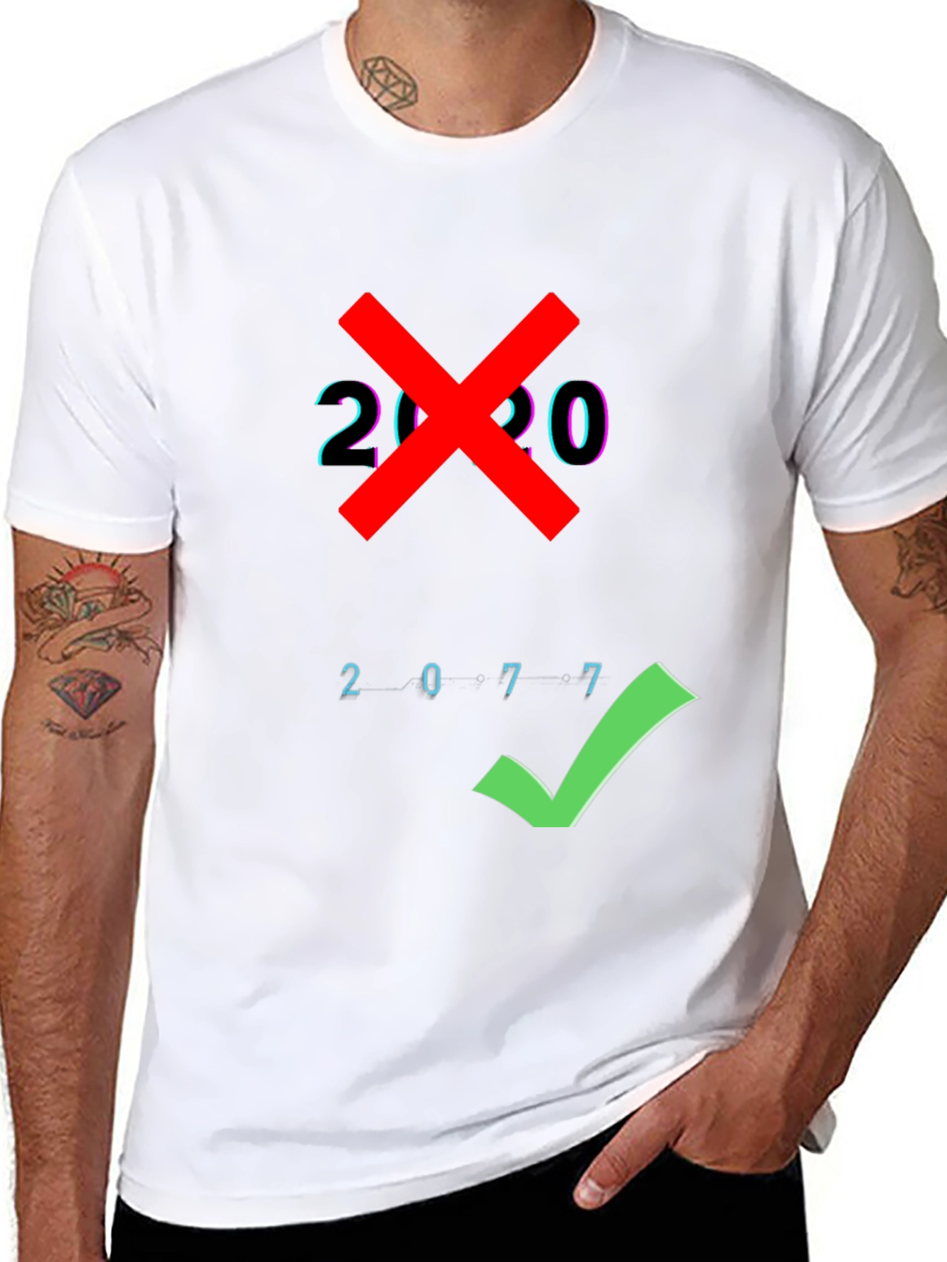 2077 Checkmark Tee - Cyberpunk Style
