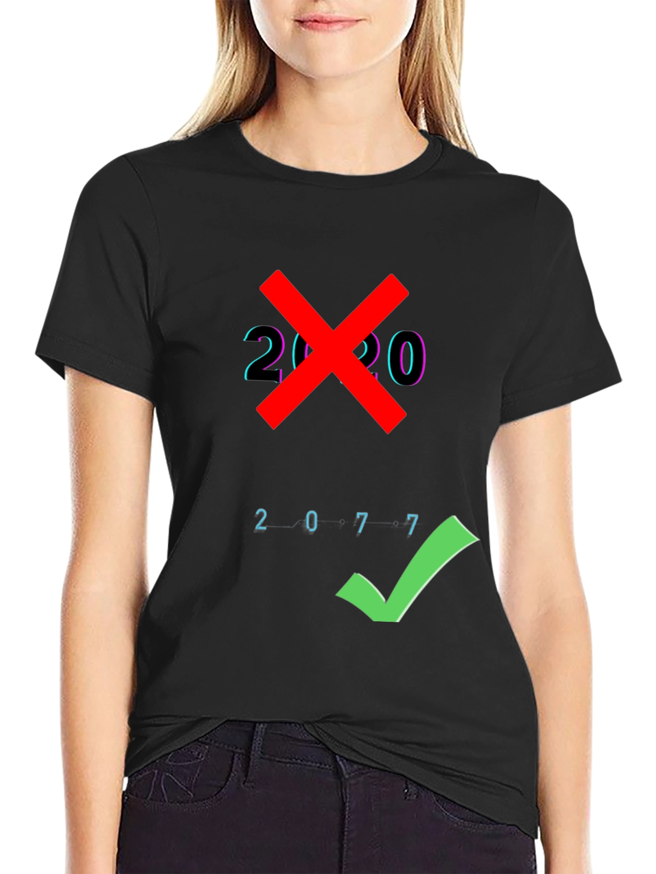 2077 Checkmark Tee - Cyberpunk Style