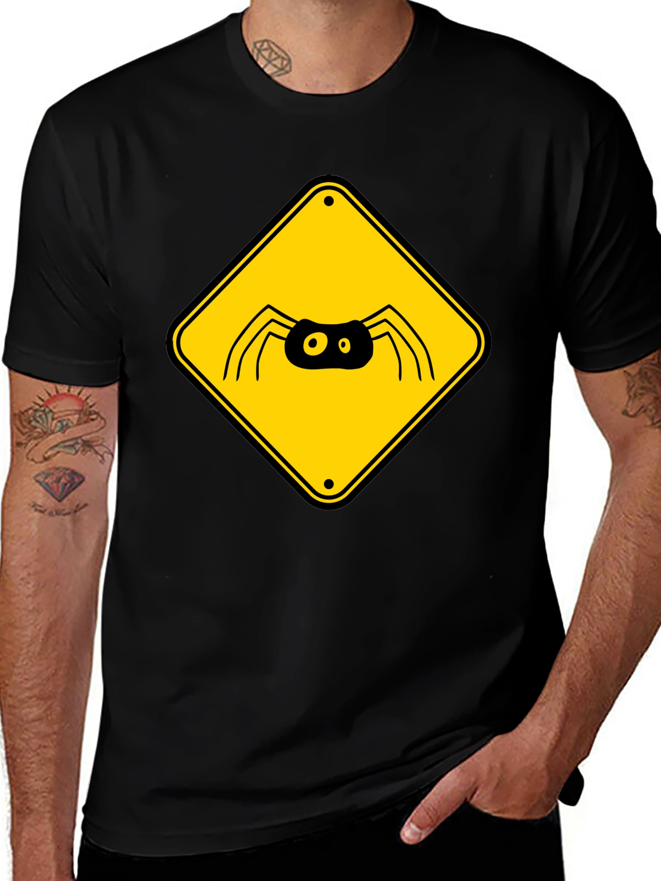 Spider Warning Sign Graphic T-Shirt