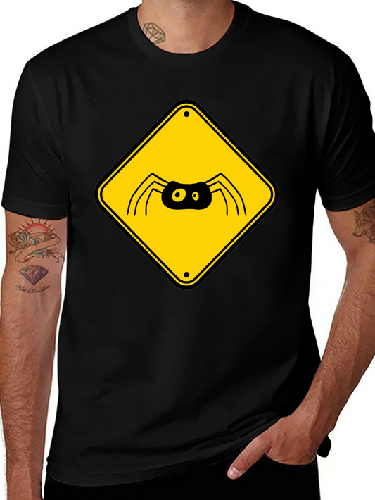 Spider Warning Sign Graphic T-Shirt