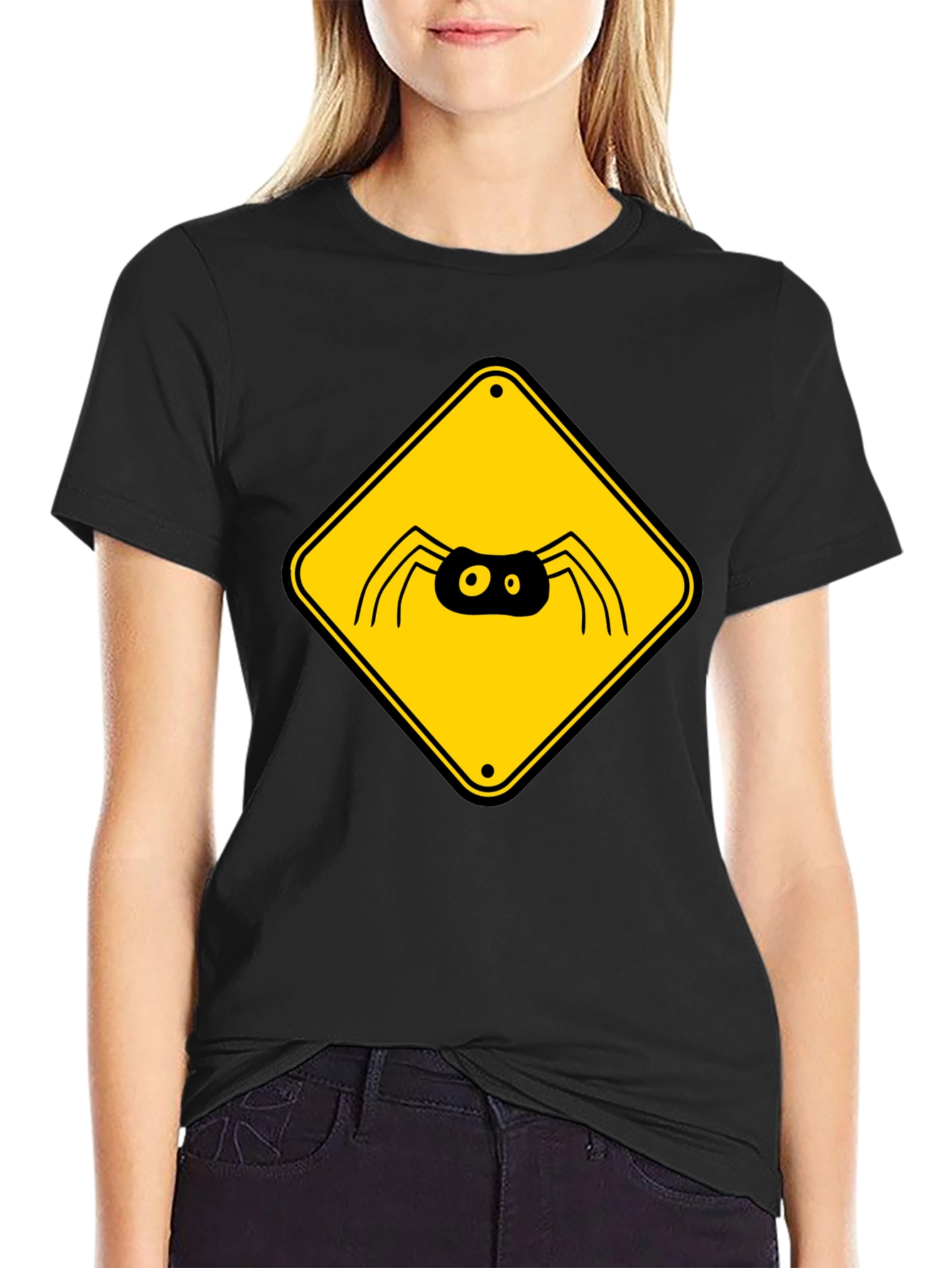 Spider Warning Sign Graphic T-Shirt