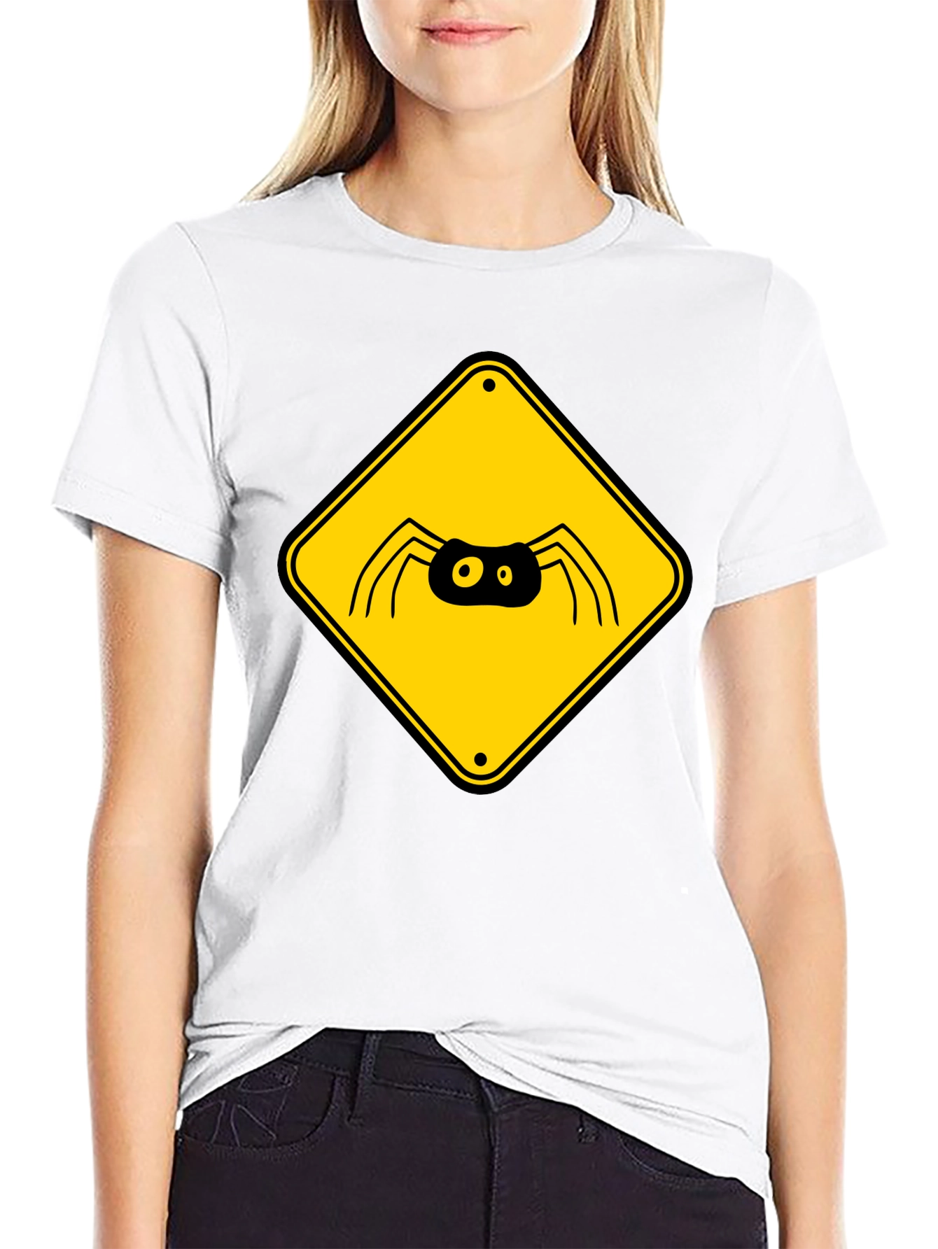Spider Warning Sign Graphic T-Shirt